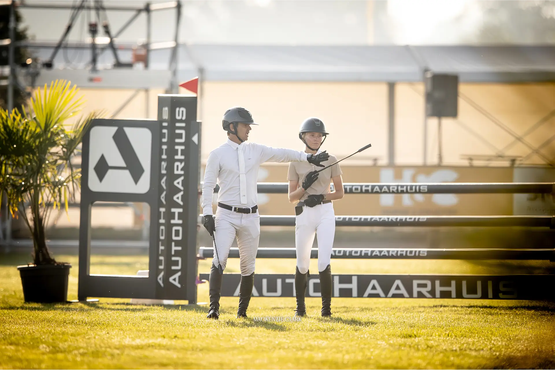 Tomas Yofre and Olivia Broder during a course walk at show jumping arena ahead of competition