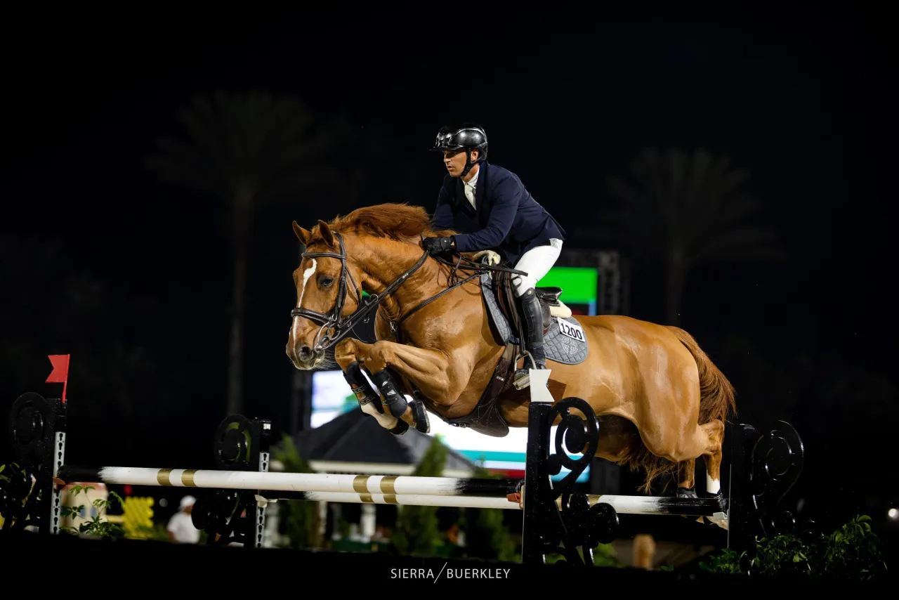 Tomas Yofre and Kingston – a budding partnership earning victory in their first night class. Photo: Sierra Buerkley Photography